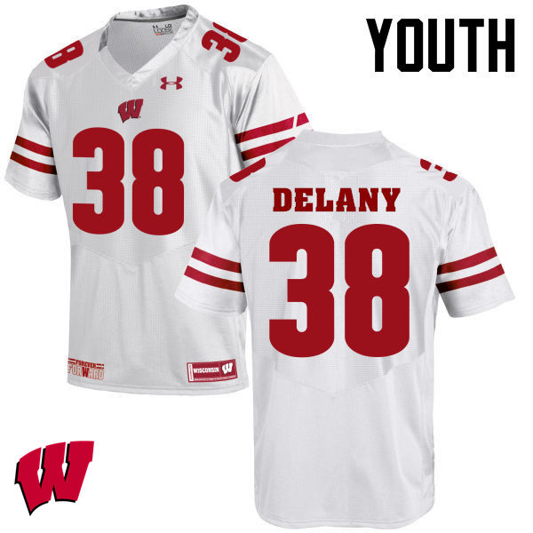 Youth Winsconsin Badgers #38 Sam DeLany College Football Jerseys-White